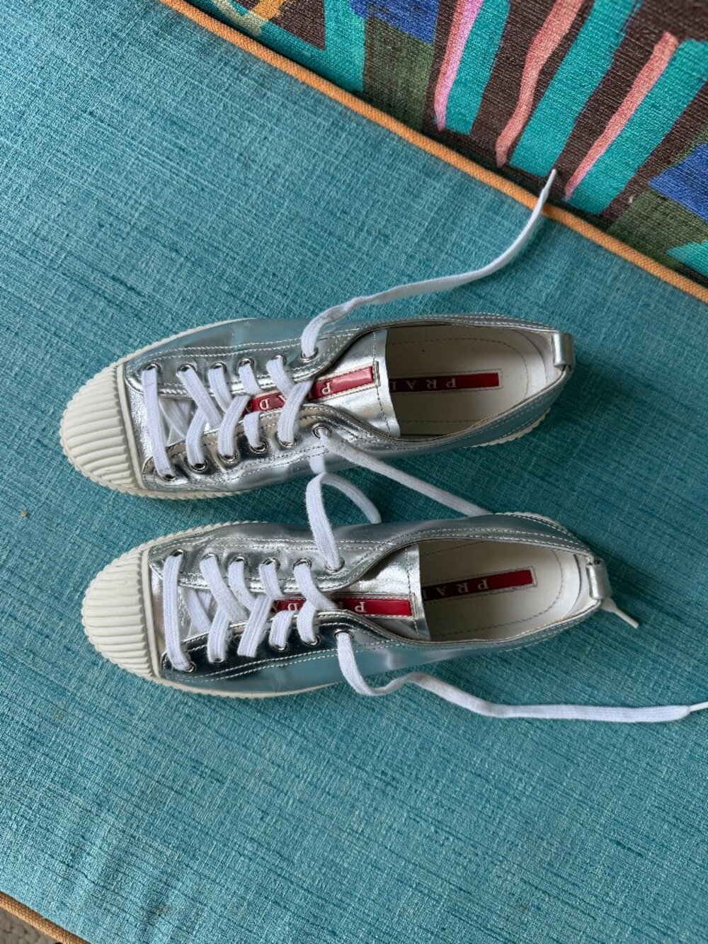 Prada Shiny Metallic Silver Sneakers